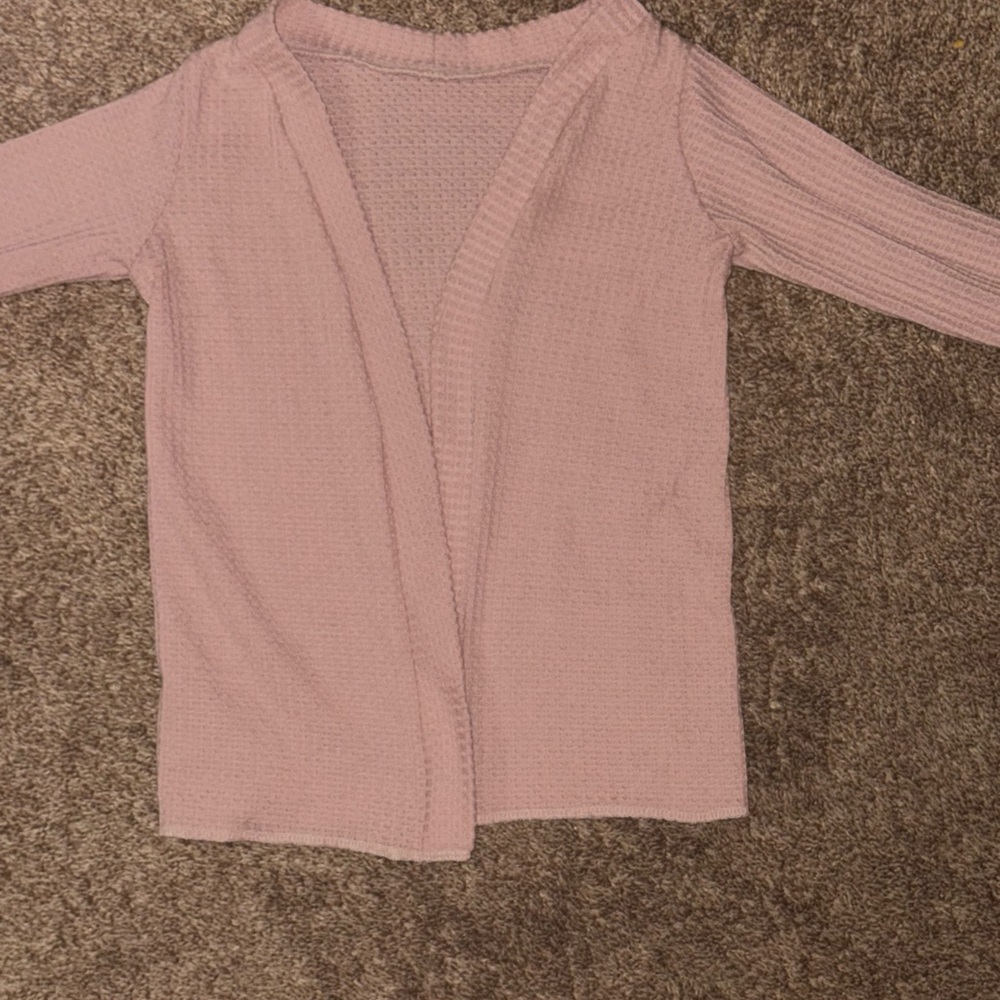Blush Pink Cropped Sweater with Puff Sleeves - Picture 5 of 6